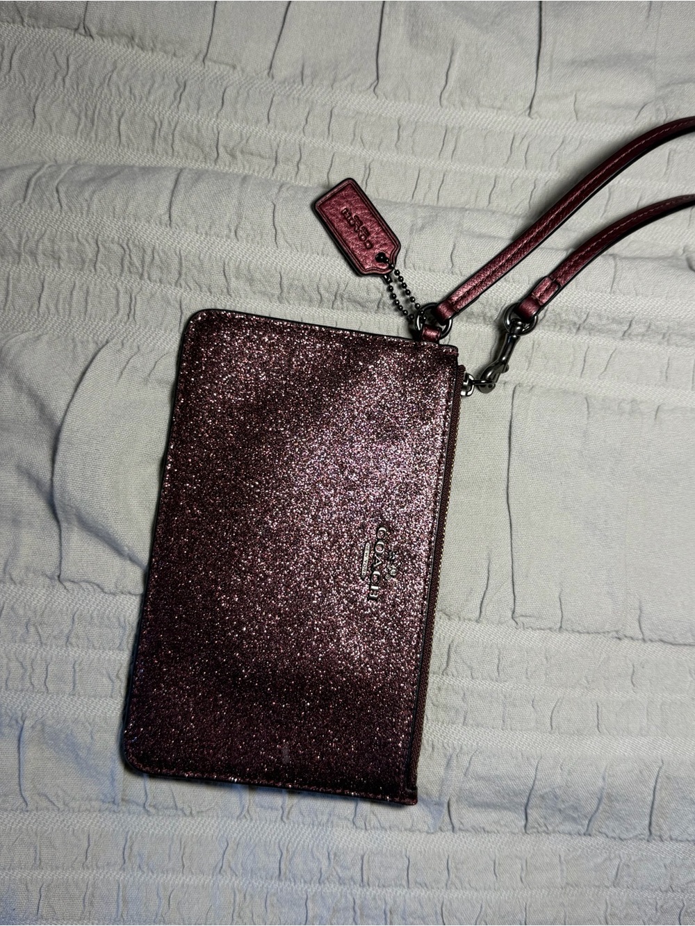 Coach Glitter Wristlet in Plum Metallic